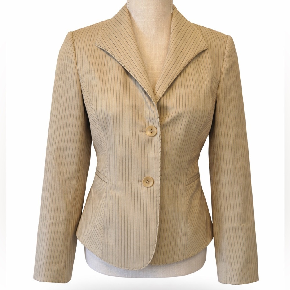 Caslon Tan Pinstripe Blazer Jacket Size 2 Tailored Career Neutral Work Jacket - Picture 3 of 12